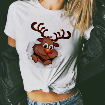 Новая футболка с милым оленем, женская модная рождественская футболка в стиле харадзюку с коротким рукавом, белая, подходит для всех сезонов, футболки, топы, одежда