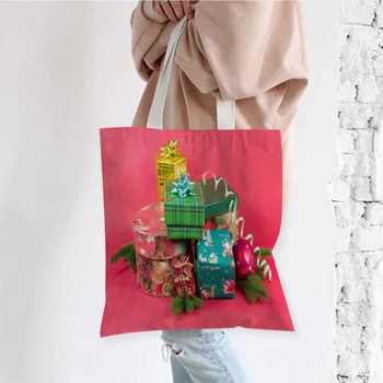 Подарки в стиле Харадзюку, рождественская холщовая сумка для покупок, многоразовая холщовая сумка и рождественское печенье, складная сумка большой емкости
