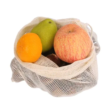 3 шт./упак. Многоразовые пакеты для продуктов, хлопковые пакеты для овощей, сетчатые пакеты со шнурком, сумки для хранения фруктов и овощей на домашней кухне