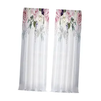 Прозрачные шторы с розовым цветочным принтом и аксессуары из прочной полиэфирной ткани с декоративными двумя панелями и люверсами для гостиной