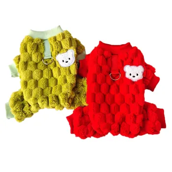 Флисовая одежда для домашних собак Зимний Зеленый Красный комбинезон с капюшоном для маленьких средних собак, костюм для щенка, пижама, комбинезон, Йорк XXL