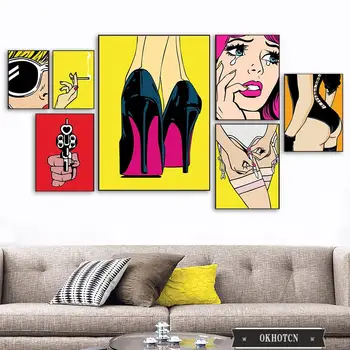 Модное сексуальное женское нижнее белье, обувь на высоком каблуке, живопись на холсте, абстрактные плакаты с мультфильмами и принты, настенные рисунки для комнаты