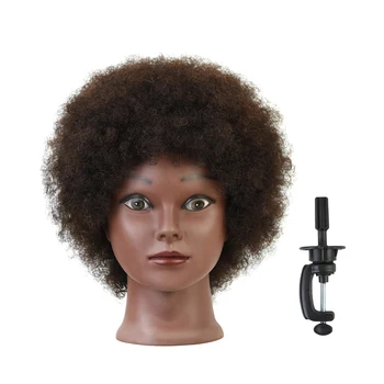 1 Комплект головы африканского манекена для практики причесок Парикмахер из 100% человеческих волос Кукольная голова для укладки волос