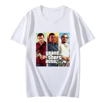 Футболка с принтом игры Grand Theft Auto V, рубашки из 100% чистого хлопка, футболка с изображением популярного персонажа, мужская летняя уличная одежда