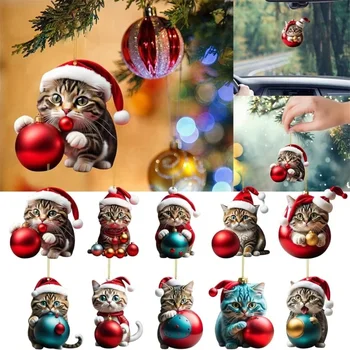 Набор из 10 елочных украшений в виде акрилового кота, стильные украшения для праздничного сезона