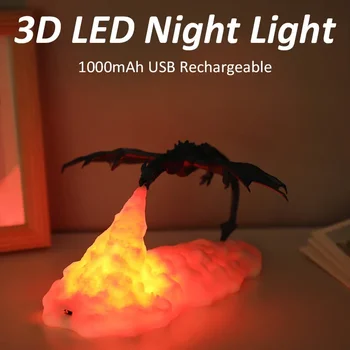 3D Светодиодный ночник USB Перезаряжаемая лампа с Драконом Светодиодный мультяшный светильник Креативный прикроватный светильник Ночник Декоративное Освещение Подарок для детей