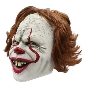 Хэллоуин Страшная маска клоуна Маскарад Косплей Реквизит Pennywise Horror Каштановые волосы Маска клоуна Одеваются Принадлежности