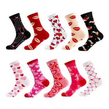 10 Пар носков на День Святого Валентина, носки с сердечками для женщин, праздничные носки для девочек, забавные носки средней длины для мамы, пар, друзей унисекс, него