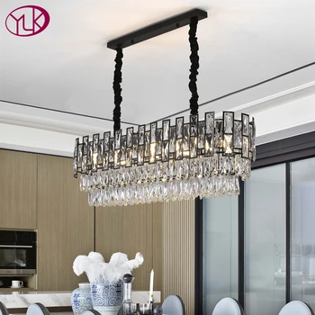 Черная современная хрустальная люстра для столовой овального дизайна island hang cristal lamp luxury home decor led подвесной светильник