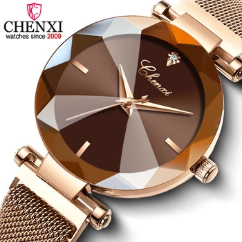 CHENXI Fashion, 4 цвета, геометрическая огранка, кристалл, Роскошные Женские кварцевые часы, Женские часы для платья, женские часы zegarek damski