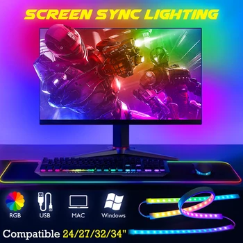 Полоса RGB для подсветки игрового монитора, Синхронизация цвета экрана, светодиодное интеллектуальное управление, атмосферный декор для ПК с диагональю 27-34 дюйма