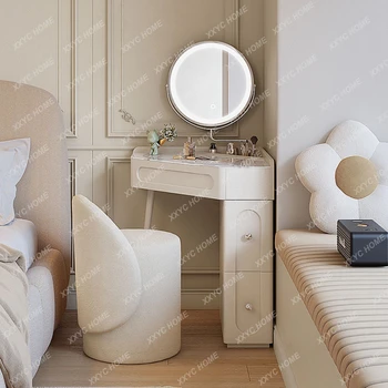 Угловой туалетный столик в кремовом стиле Для спальни, современный минималистичный туалетный столик для маленькой квартиры, столик для макияжа