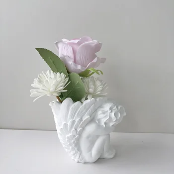 Гипсовый цветочный горшок с крыльями ангела, силиконовая форма для вазы из гипса, изготовленная своими руками, Смесь цемента, форма для украшения цветочного горшка, форма для домашнего декора