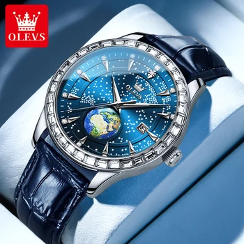 OLEVS Модные кварцевые часы с голубым звездным небом и дизайном 
