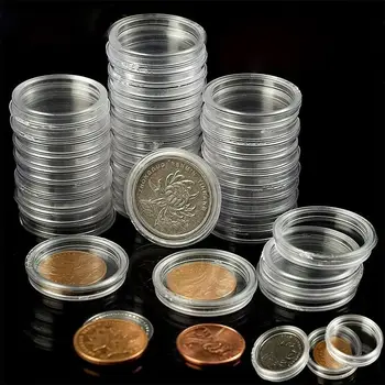 100шт 21-30 мм Прозрачный Пластиковый держатель для монет Коробка для сбора монет Футляр Капсулы для хранения монет Защитные коробки