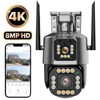 PTZ IP камера 4K 8MP HD Наружные двухобъективные камеры видеонаблюдения с двумя экранами Wifi Автоматическое отслеживание Защита безопасности IPC360 Home