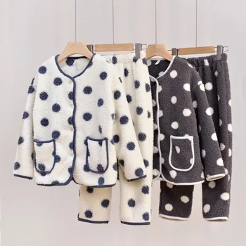 Новые детские пижамные комплекты из плотной теплой мягкой фланели для мальчиков и девочек на осень-зиму, однотонные топы с отворотами и штаны, комплекты одежды для сна