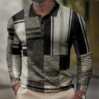 Мужская рубашка поло в тонком стиле ранней осени, модная повседневная уличная удобная мужская рубашка поло с принтом высокого класса.