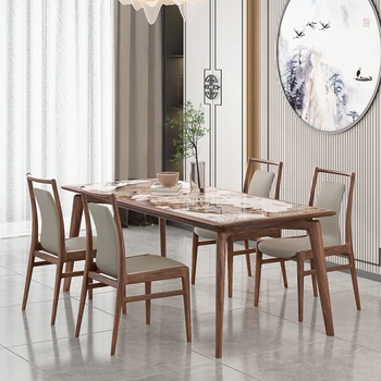 Легкий Роскошный глянцевый обеденный стол в китайском стиле, Комбинированный набор, Обеденный стол из дерева, каменная плита, Mesa, кухонная мебель QF50DT