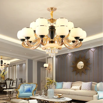 Стеклянная люстра в стиле ретро E14 в европейском стиле, подвесной светильник из хрусталя K9, Золотистая внутренняя лампа для гостиной, модель люстры в холле