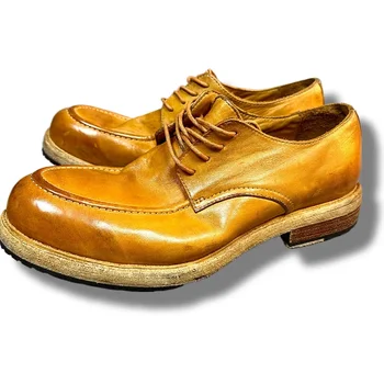Goodyear-Ботинки; кожаная обувь; мужские рабочие туфли в стиле ретро из натуральной кожи; повседневная мужская обувь для дерби из промытой лошадиной кожи;