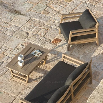 Уличный диван, солнцезащитный крем во дворе, водонепроницаемый ротанговый стул, жилая вилла на открытом воздухе, терраса из ротанга, журнальный столик из тикового дерева в саду