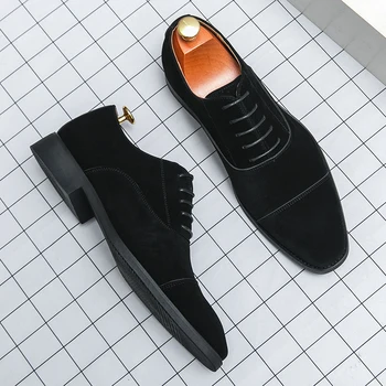 Новые кожаные туфли с матовым острым носком в британском стиле Мужская черная деловая одежда дышащая обувь для вечеринок