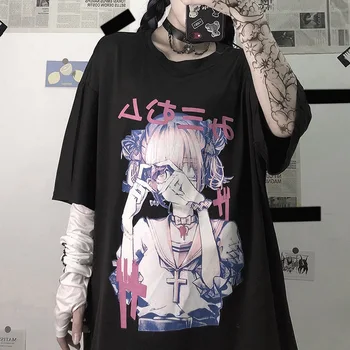 Готическая футболка Для женщин 2021, винтажный топ в стиле Харадзюку, женская летняя альтернативная одежда, эстетичная футболка с аниме-принтом MINGLIUSILI