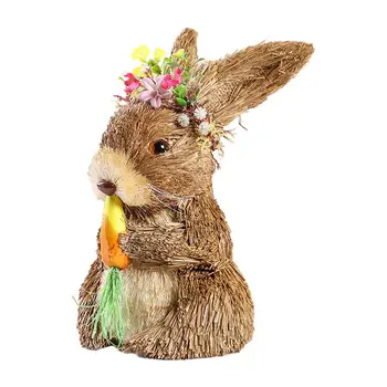 Статуэтка кролика на Пасху, отдельно стоящая соломенная фигурка в форме кролика, Естественная атмосфера, Коллекционные фигурки для сада