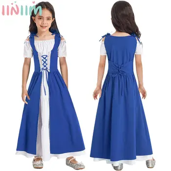 Детское платье для косплея в стиле средневекового Ренессанса для девочек, халат на шнуровке с коротким рукавом, ролевой костюм для викторианской тематической вечеринки на Хэллоуин