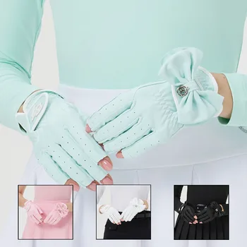 Blktee, 1 пара женских перчаток для гольфа с открытыми пальцами, женские дышащие нескользящие варежки для гольфа с галстуком-бабочкой, спортивные перчатки для защиты ладоней