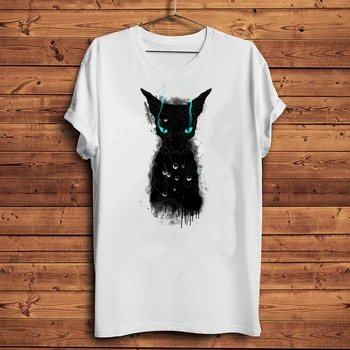 Крутая готическая рубашка 2020, футболка с изображением кота-сфинкса, дэт-метал, готические футболки, топы в стиле панк-гранж, футболки с изображением ведьмы