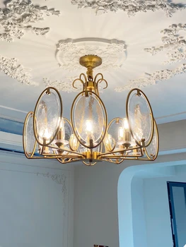 Люстра для гостиной в стиле ретро во французском стиле, классическая Вилла, Холл, старинные медные стеклянные лампы, люстра для придворного ресторана