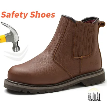 Рабочие защитные ботинки из натуральной кожи для мужчин, защитные ботинки, Неразрушаемые ботинки goodyear, сварщик со стальным носком