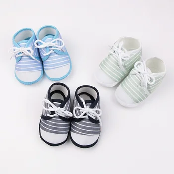 Демисезонная обувь для малышей 0-1 лет, тканевая обувь в полоску на шнуровке, мягкая подошва, обувь для прогулок для новорожденных
