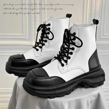 Оригинальные Дизайнерские Кожаные Мужские Модные ботинки; Ботинки на платформе Суперзвезды; Мужская Уличная одежда в стиле Хип-Хоп; Мотоциклетная обувь; Мужские Ботинки для инструментов
