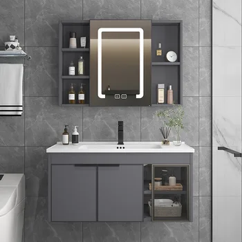 Простой современный шкаф для ванной комнаты из алюминиевого сплава, Умывальник с раковиной, Роскошные Умные зеркальные шкафы, туалетный столик для ванной Комнаты, мебель для дома