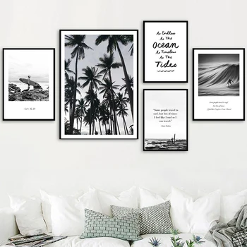 Черно-белый плакат, модный домашний декор, художественная живопись, цитата в скандинавском стиле, Пальмы, принты для морского серфинга для гостиной Без рамки