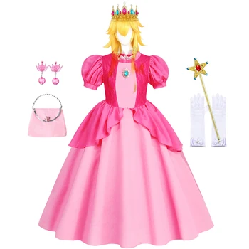 Персиковый костюм для девочек, платье Розалины, Дейзи, косплей, детский день рождения, карнавальный наряд, маскарадный костюм
