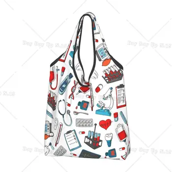 Многоразовые продуктовые сумки с рисунком медсестры, складные хозяйственные сумки, которые можно стирать в машине, Большая эко-сумка для хранения, легкая.