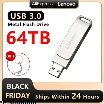 Lenovo Pen Drive 64 ТБ Высокоскоростной флэш-накопитель Металлический 16 ТБ 4 ТБ Портативный водонепроницаемый накопитель 128 ГБ памяти USB флэш-диск для ПК