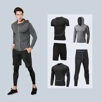 Новый мужской спортивный комплект для занятий спортом в тренажерном зале, быстросохнущая одежда из пяти предметов для занятий бегом, баскетболом, тренировочной одеждой пот