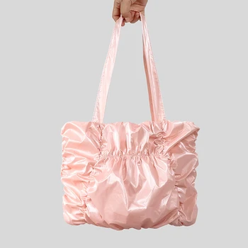 Элегантные сумки через плечо с оборками, мягкие женские сумки из фугу, милая сумка через плечо с нейлоновой подкладкой и рюшами, большая вместительная сумка-тоут