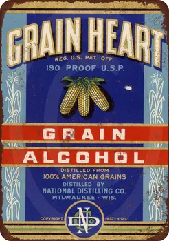 Изготовленный на заказ знак репродукции винтажного зернового спирта Kraze 1938 Grain Heart 190 Proof 8 x 12 сделано в США