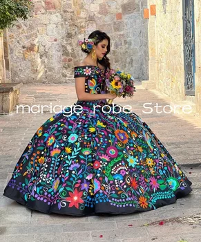 Черное платье Mexicao Charro Sweet 15 Quinceanera С Открытыми Плечами vestido dulce 16 Princess Tulum Luxury celebrate treintaeñera