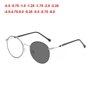 Солнцезащитные очки-Хамелеон Для Мужчин и женщин, Близорукость из сплава, Круглые Компьютерные Фотохромные Очки -0.50 -0.75 -1.75 -2.5-6