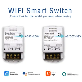 Tuya Wifi Smart Switch Релейный Модуль Smart Life Беспроводной Пульт Дистанционного Управления Выключателем RF Control 7-32 В 85-250 В С Alexa Google Home
