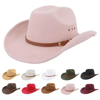 Фетровая шляпа Мягкая ковбойская шляпа Однотонная солнцезащитная модная фетровая шляпа в стиле Вестерн Cowboy Cowgirl