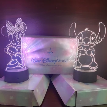 3D Лампа с рисунком Диснея, Микки и Минни Маус, Лило Стич, светодиодный ночник, Настольная лампа, Декор спальни, Неоновый ночник, Рождественские подарки для детей