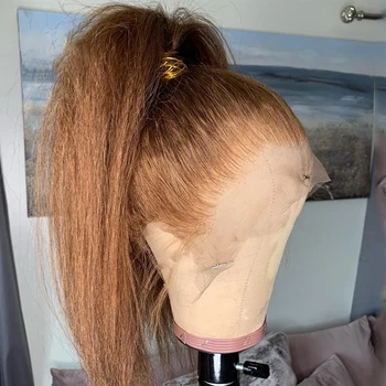 мягкий парик из Яки медового цвета длиной 26 дюймов, кудрявый парик с прямыми волосами для женщин, натуральная линия роста волос с волосами африканского младенца, Бесклеевой ПАРИК